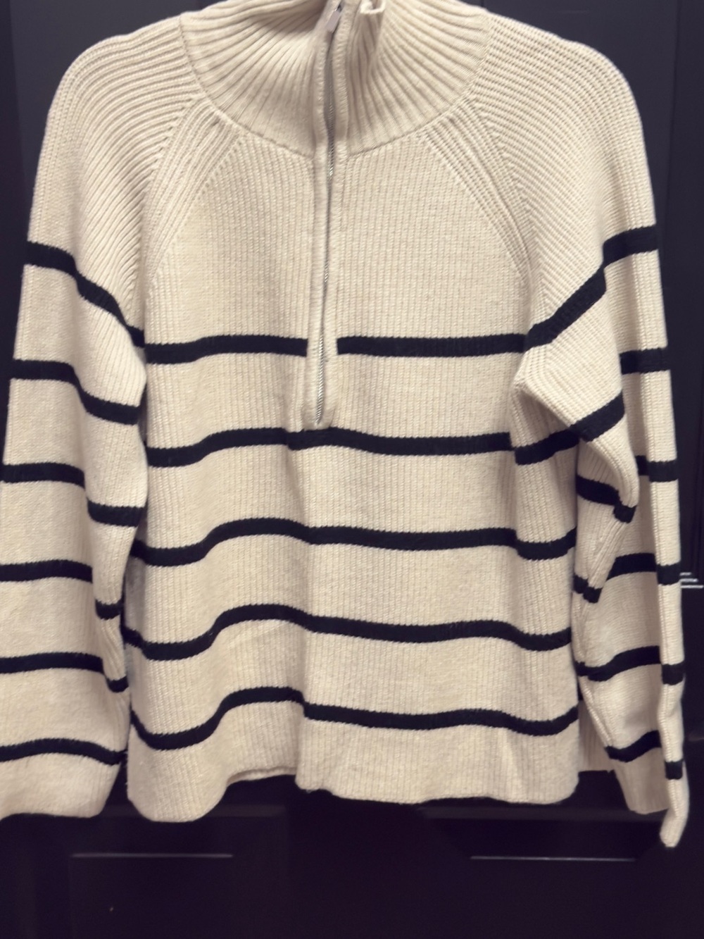 Women’s Beige/Black Half-Zip Striped Sweater